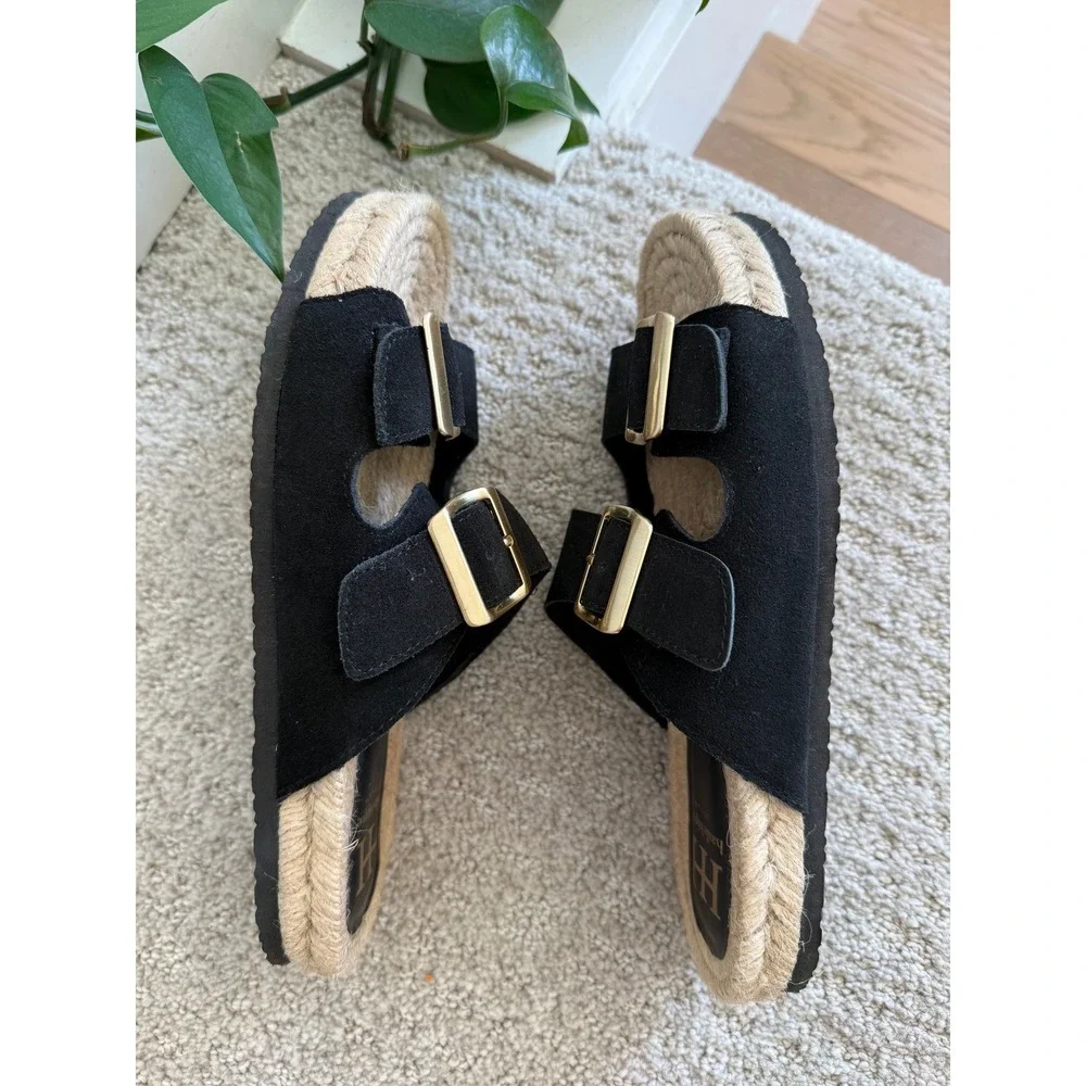 NEW Haute Hippie Nikki Black Suede Buckle Slide Sandals ESPADRILLE WOMEN 9